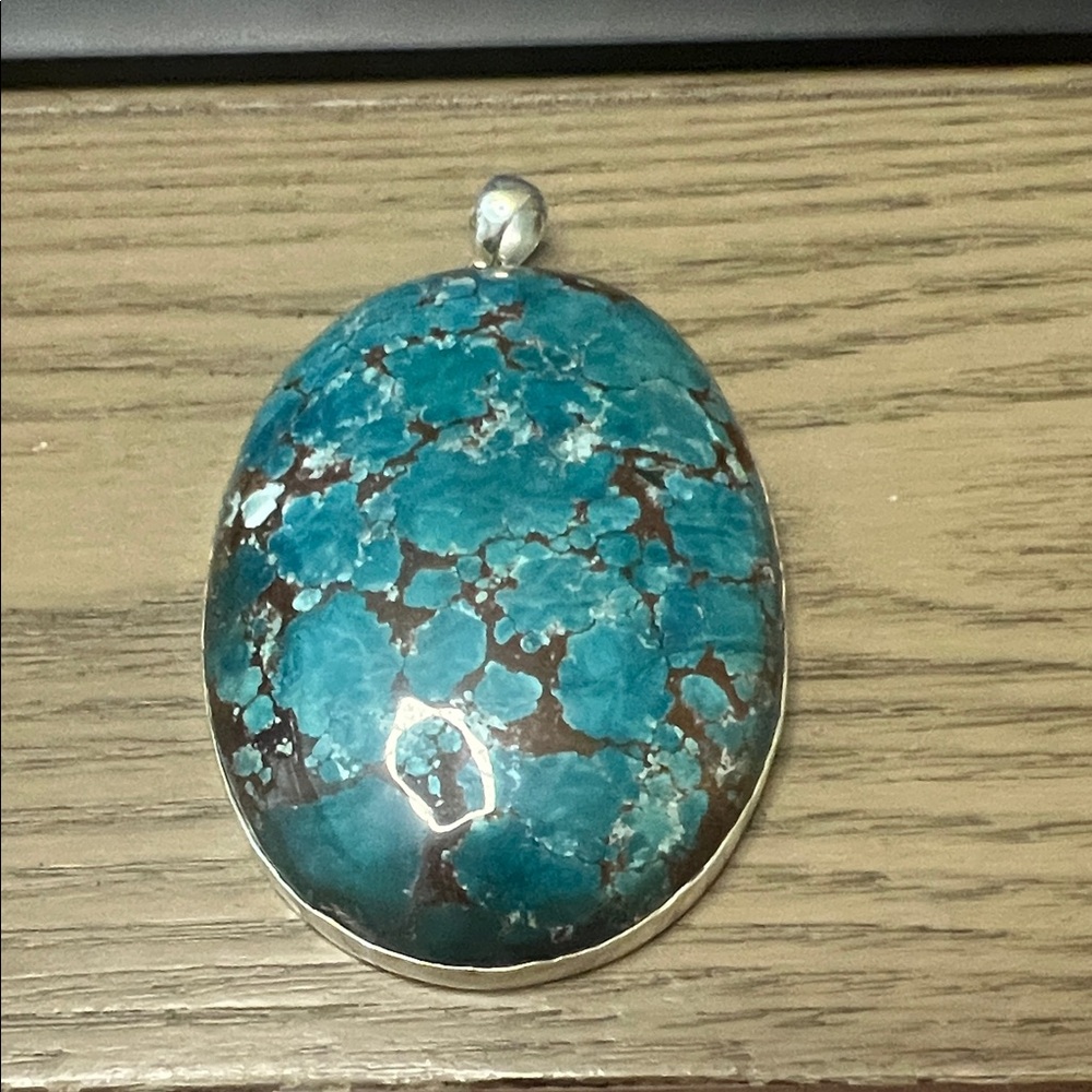 HUGE Turquoise Pendant with Sterling Silver